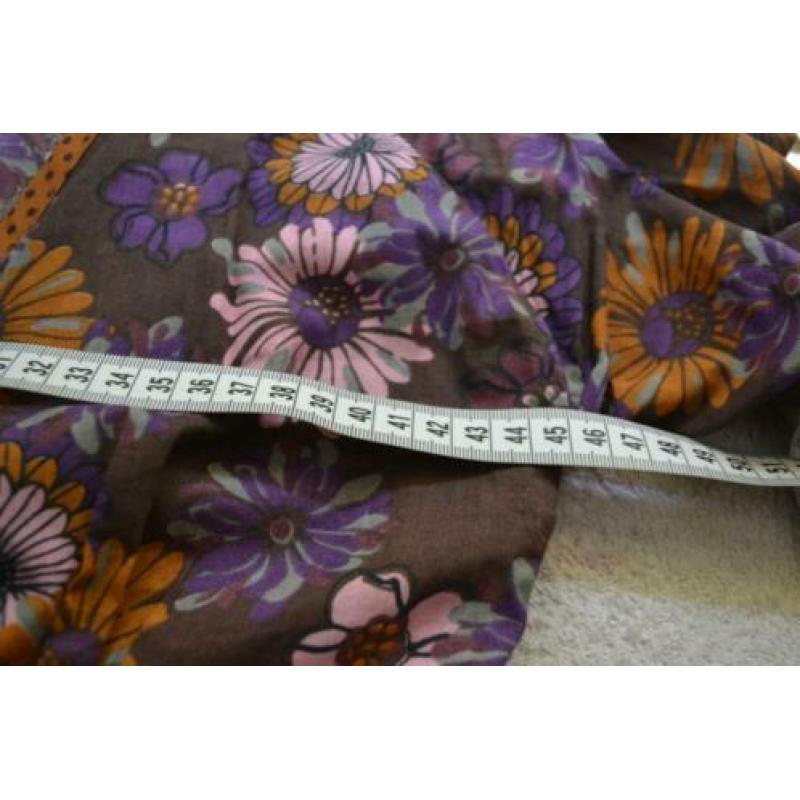 70s vintage katoen jurk bruin paars bloemenprint S-M