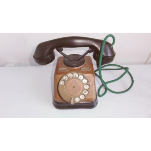 Telefoon, antiek, koper en bakeliet met draaischijf, 1930