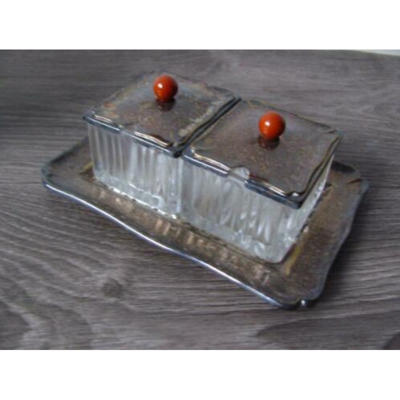 Oude, marmelade set / ontbijtset / bakjes op dienblad