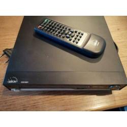 Dvd-speler en stapel dvd's