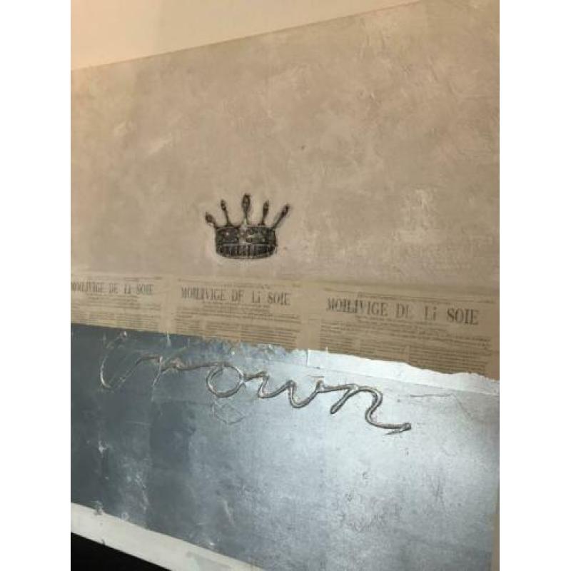 Schilderij canvas zilver en crème van crown