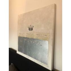 Schilderij canvas zilver en crème van crown
