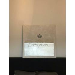 Schilderij canvas zilver en crème van crown