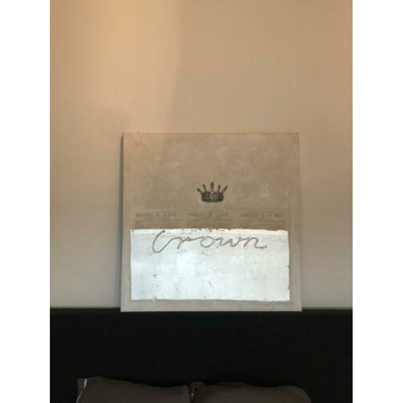 Schilderij canvas zilver en crème van crown