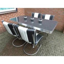 4 x Bel Air fifties sixties Slede stoelen en diner tafel