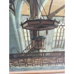 Schilderij interieur Noorderkerk Hoorn door A. Bontan