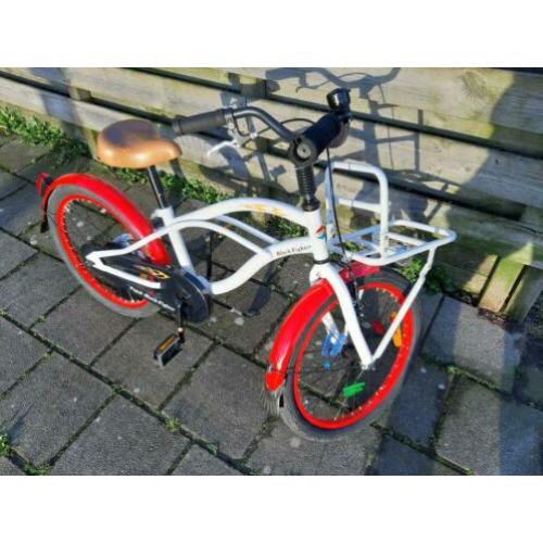 Jongens fiets-popal-black fighter- wit met rood