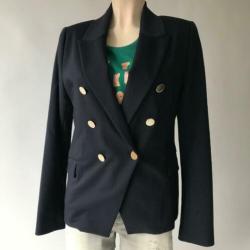 Dante6, goudkleurige, blauwe, katoenen blazer, maat 40