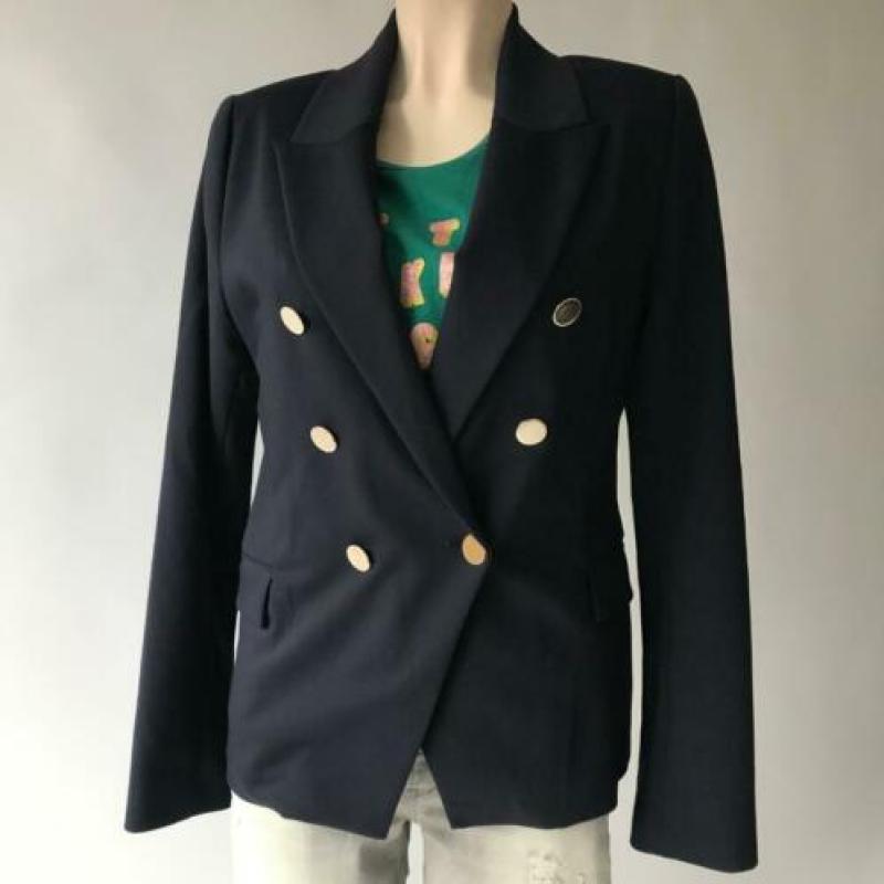 Dante6, goudkleurige, blauwe, katoenen blazer, maat 40
