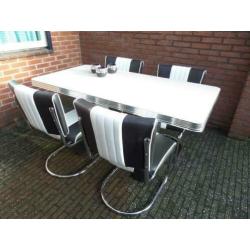 4 x Bel Air fifties sixties Slede stoelen en diner tafel