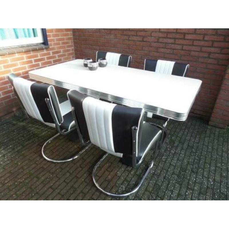 4 x Bel Air fifties sixties Slede stoelen en diner tafel