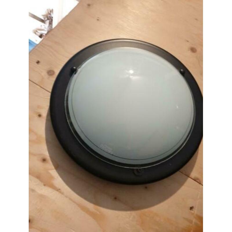 Moderne ronde plafondlamp zwart met rond glas
