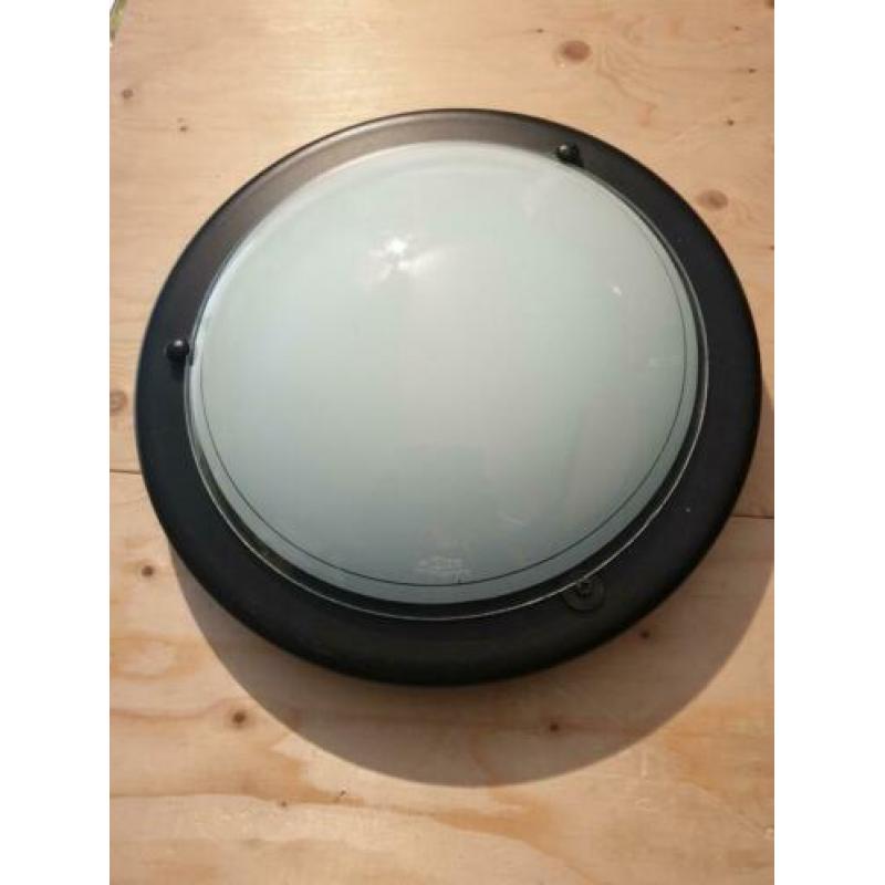 Moderne ronde plafondlamp zwart met rond glas