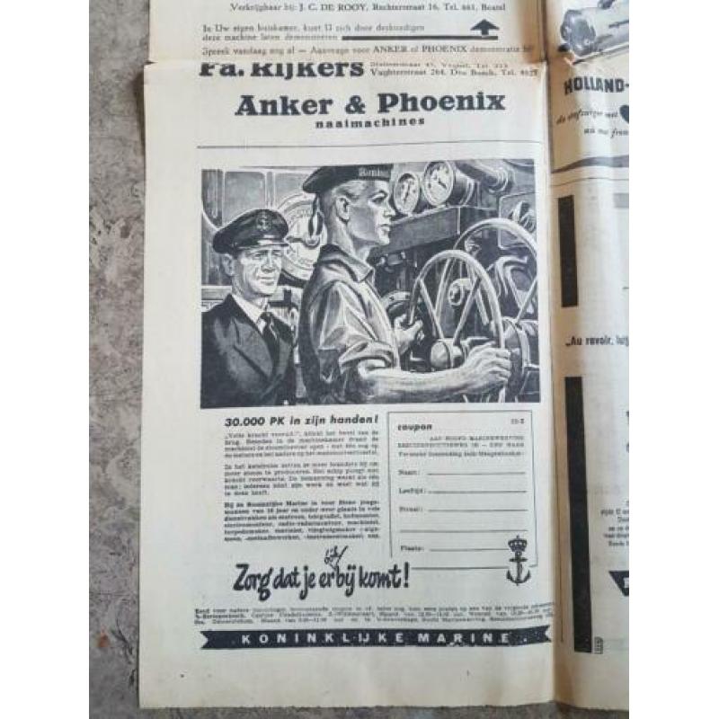 Advertentiepagina Renault, Anker, Kon Marine (krant 1955)