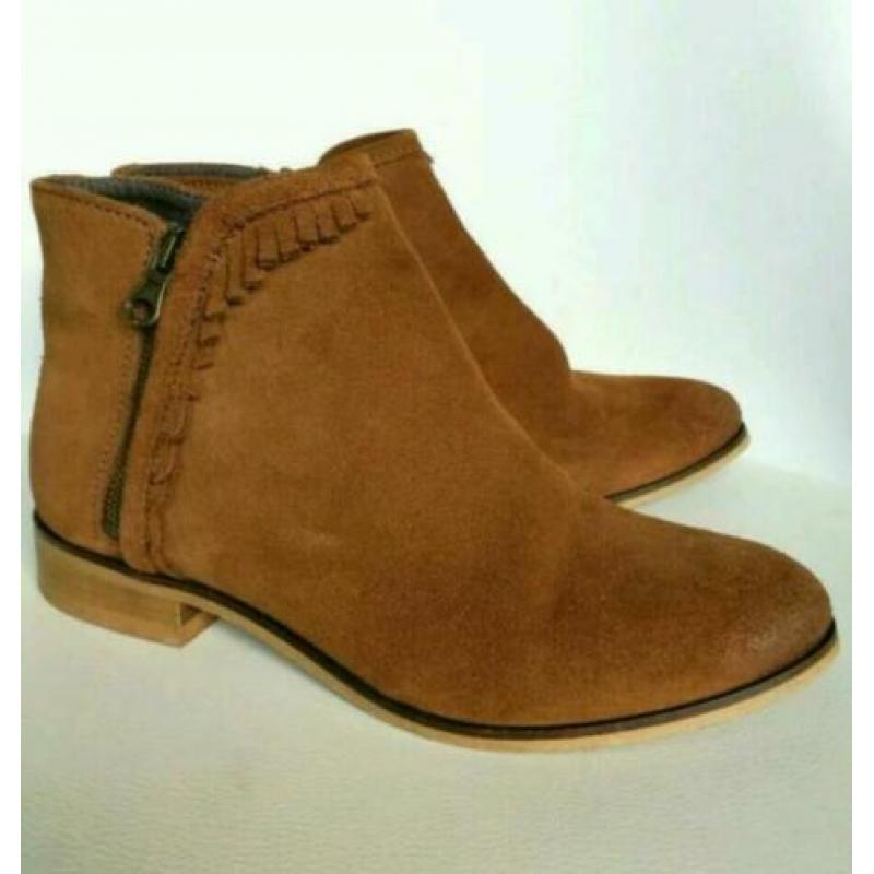 Shoecolate Zip enkellaarsjes laarzen 38 Cognac Suède
