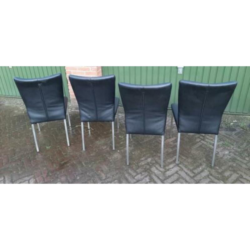 4 stuks zwart leren eethoek stoelen