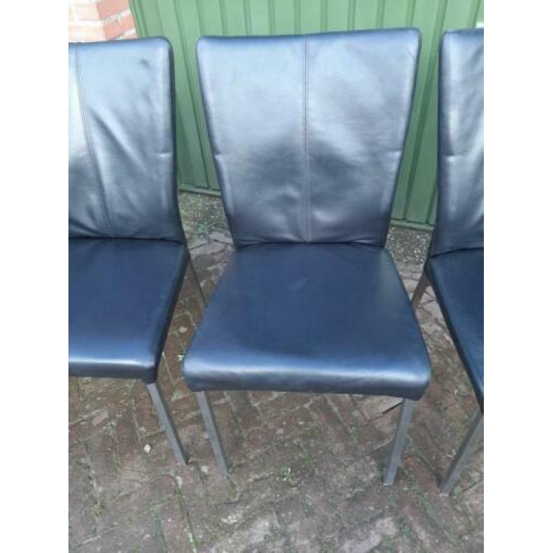 4 stuks zwart leren eethoek stoelen