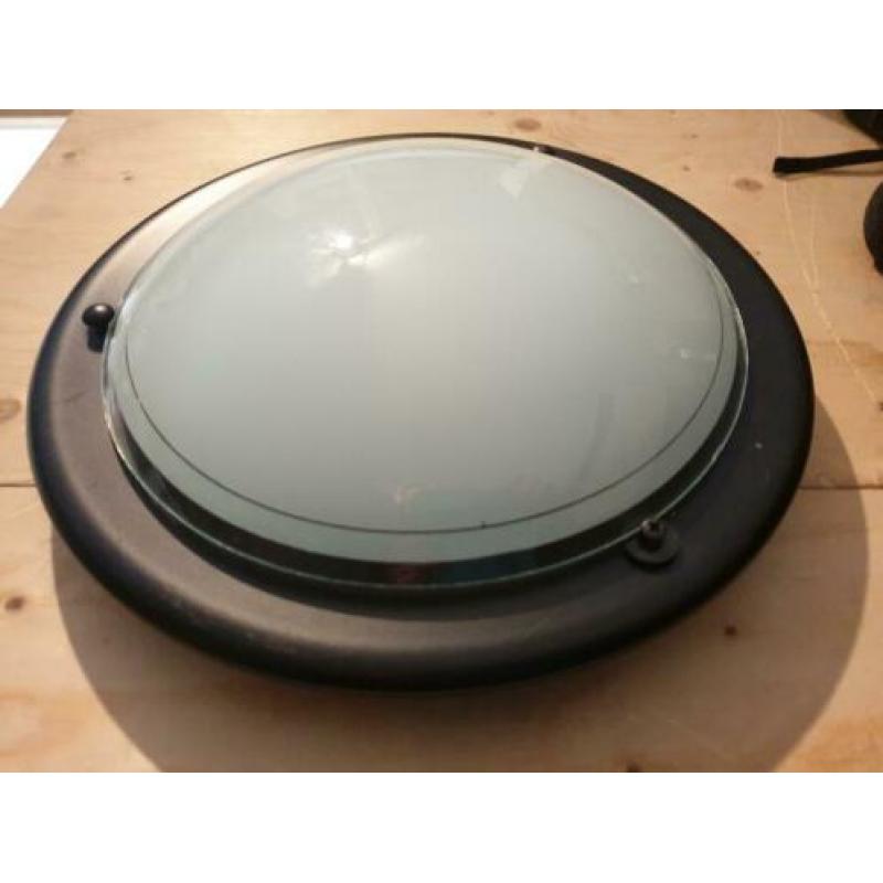 Moderne ronde plafondlamp zwart met rond glas