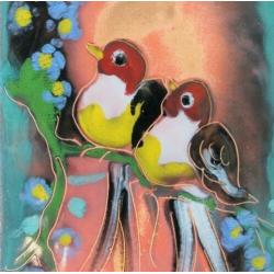 Retro jaren 50 60 schilderijen met vogels en vissen emaille