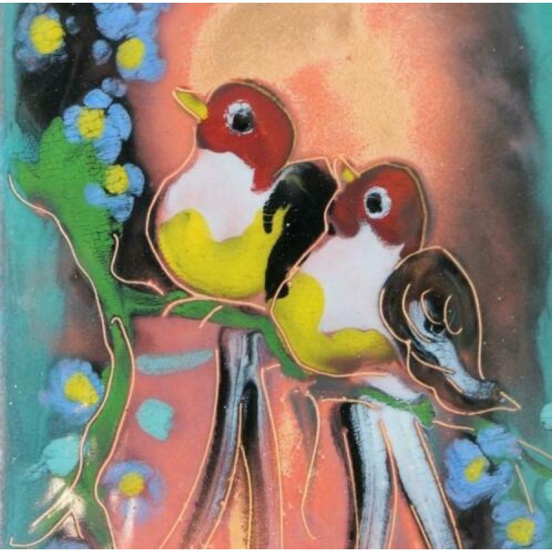 Retro jaren 50 60 schilderijen met vogels en vissen emaille