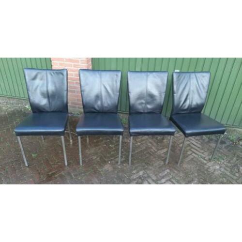 4 stuks zwart leren eethoek stoelen
