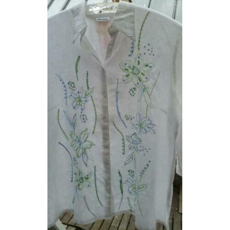 Gerry Weber - blouse wit linnen katoenen mix Maat 46
