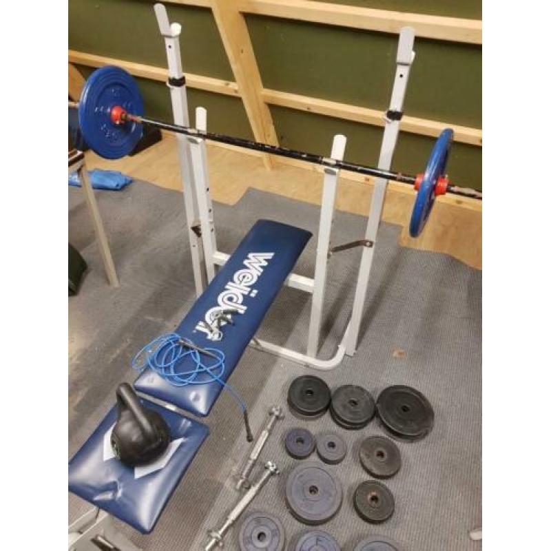 Halters en bankdruk bank fitness set - veel schijven