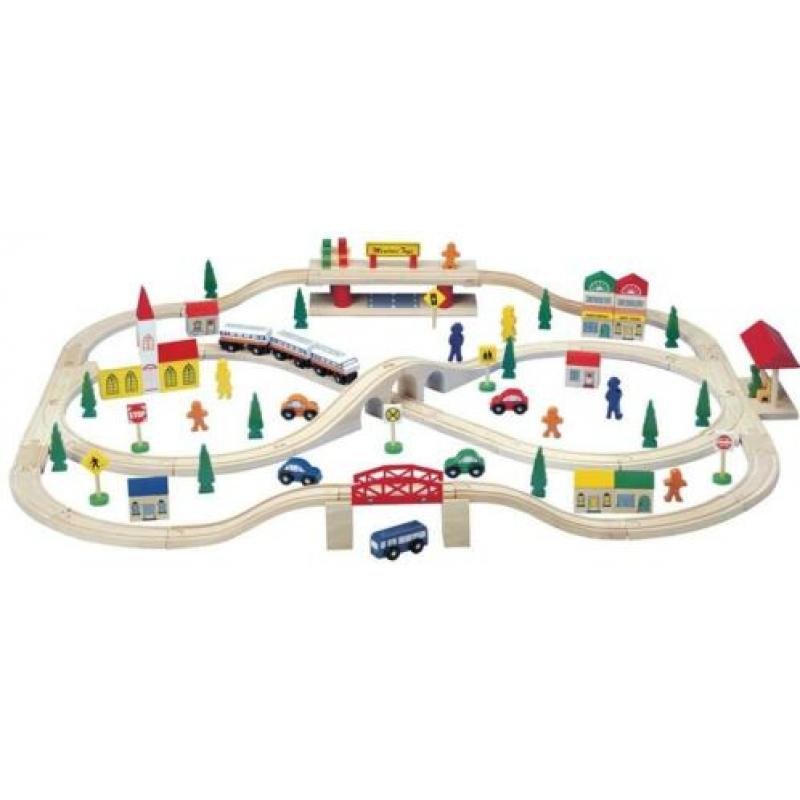 Leuke betaalbare houten treinsets, treinbaan, Merk Mentari