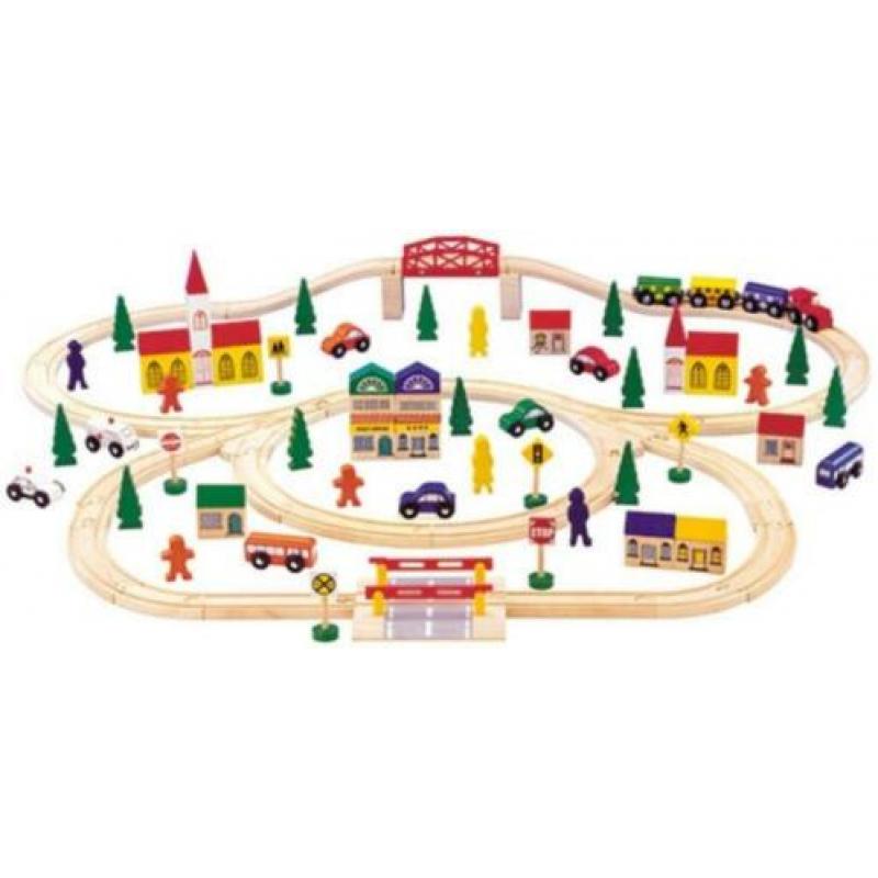 Leuke betaalbare houten treinsets, treinbaan, Merk Mentari