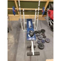 Halters en bankdruk bank fitness set - veel schijven