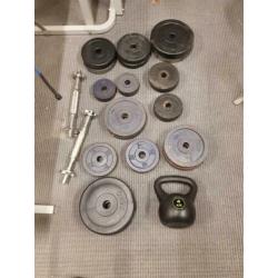Halters en bankdruk bank fitness set - veel schijven