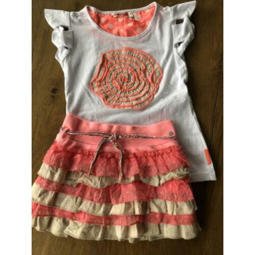 Nono shirt en rok maat 110 zeer goede staat roze wit