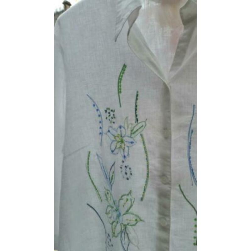 Gerry Weber - blouse wit linnen katoenen mix Maat 46