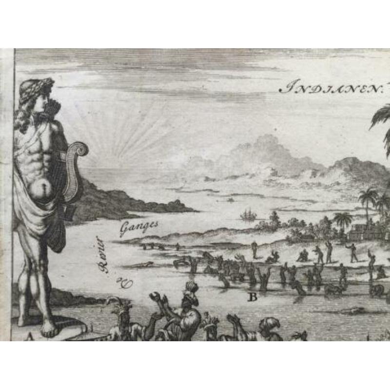Afgoderij India (Ganges), zeldzame prent 1685.