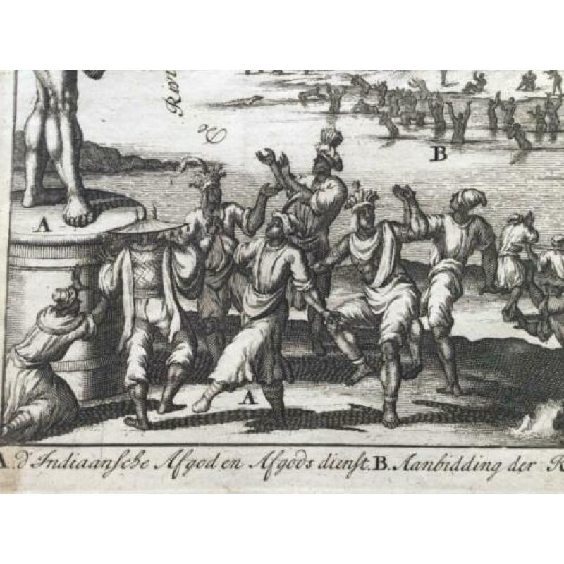 Afgoderij India (Ganges), zeldzame prent 1685.