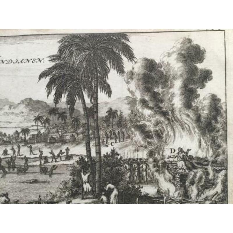 Afgoderij India (Ganges), zeldzame prent 1685.
