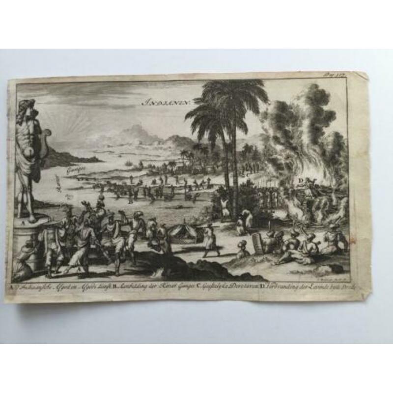 Afgoderij India (Ganges), zeldzame prent 1685.