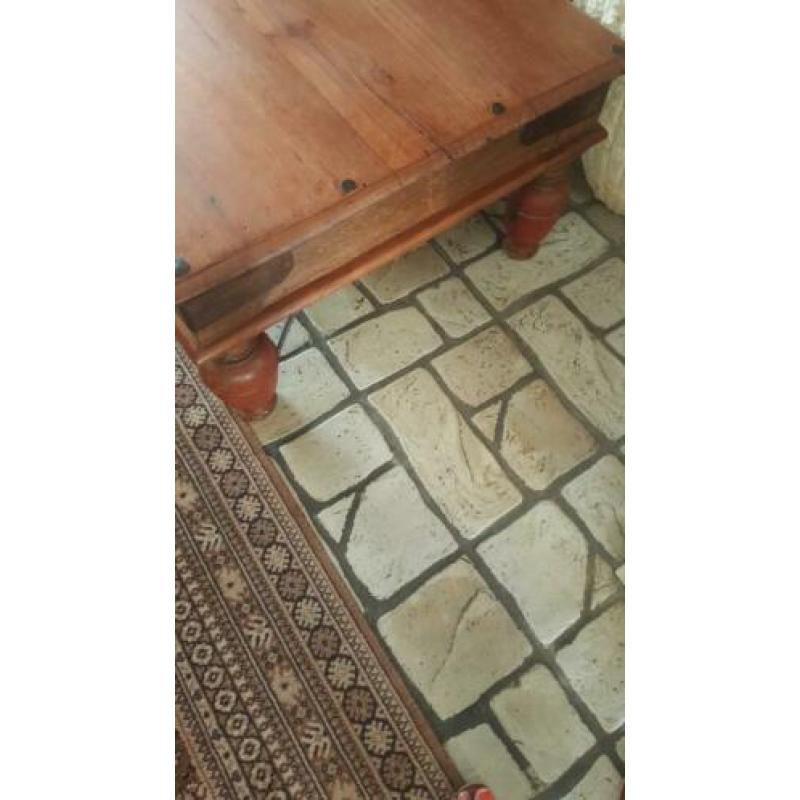grote zware antieke salontafel teak 187x87x49