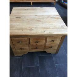 Teak salontafel kist klep lades