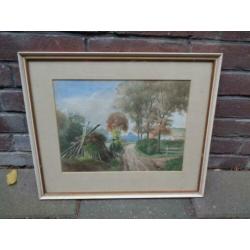 Aquarel met een Hollands landschap