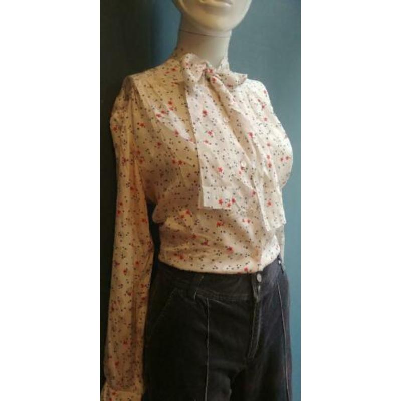 Vintage tutten blouse (80s) met vastzittende strik ( MT M)