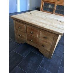 Teak salontafel kist klep lades