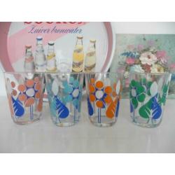 Vintage glazen nieuw grafische print jaren 70 4 stuks glas