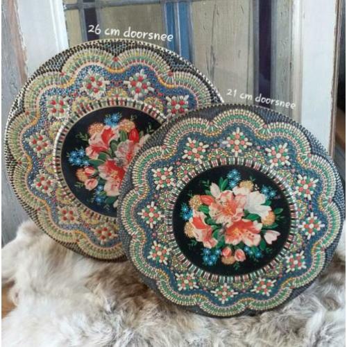 Oude Grote Koektrommel * Mozaïek Koekblik * 26 cm doorsnee