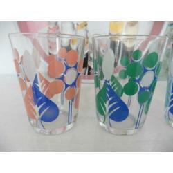 Vintage glazen nieuw grafische print jaren 70 4 stuks glas