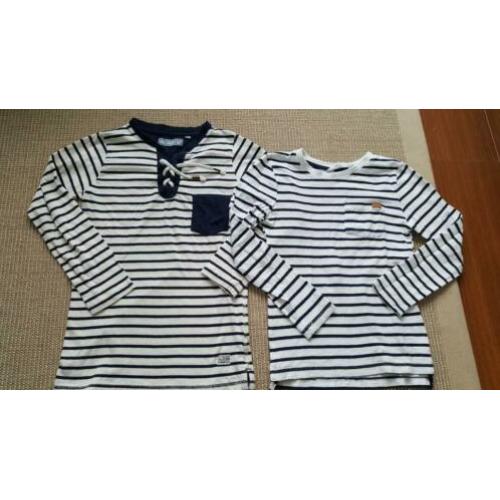 2 blauw/wit gestreepte longsleeve mt 122 H&M en 128 Unlocked