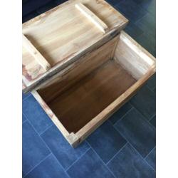 Teak salontafel kist klep lades