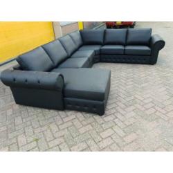 n161 zwart leder rivera u hoekbank