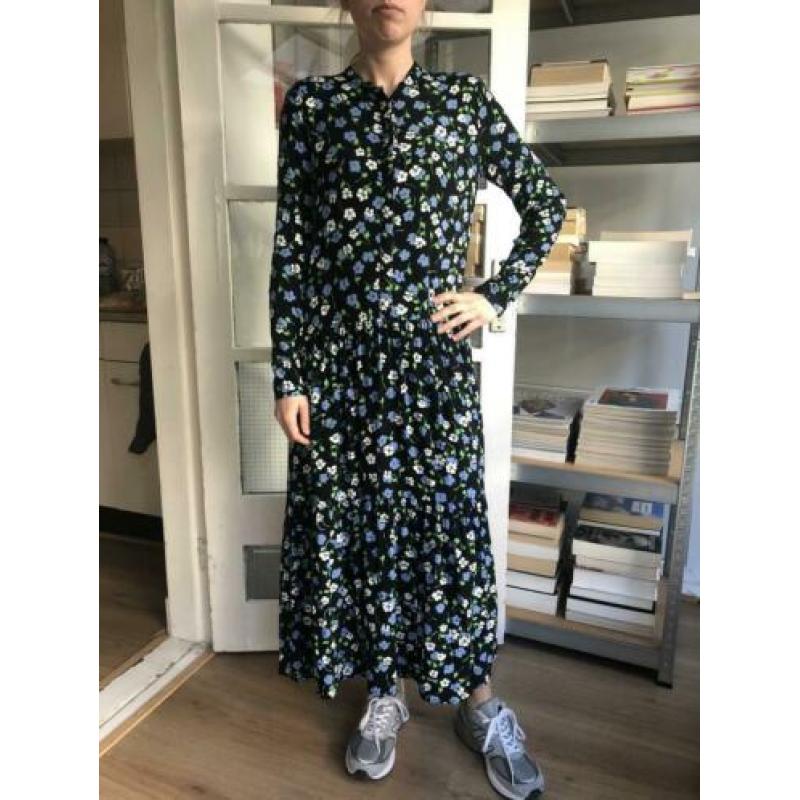 Zwart met groene bloemen print maxi jurk mbyM maat S zgan