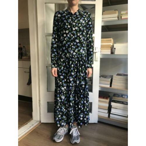 Zwart met groene bloemen print maxi jurk mbyM maat S zgan